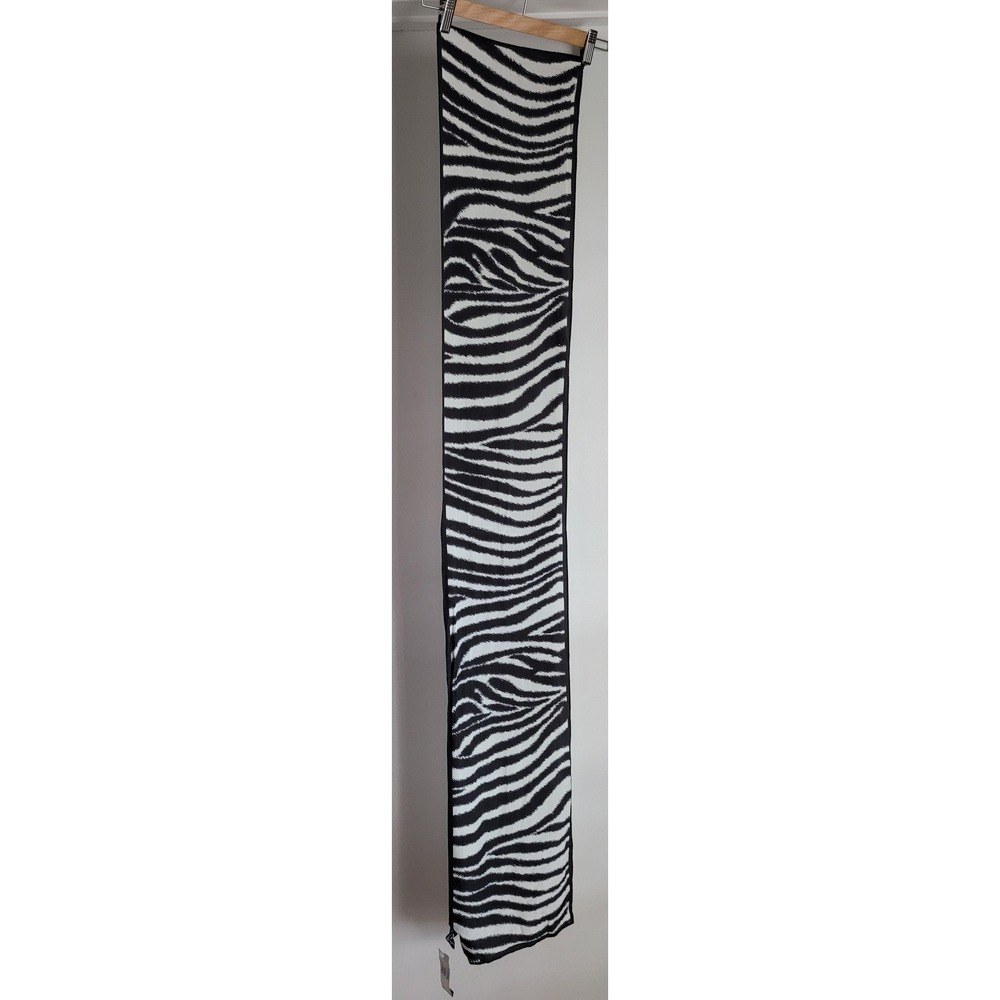 Jones New York Silk Scarf Black White Zebra Animal Print Rectangle Wrap Shawl